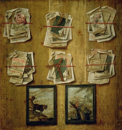 Nature morte avec feuilles de livre et images, 1783 - Russian School